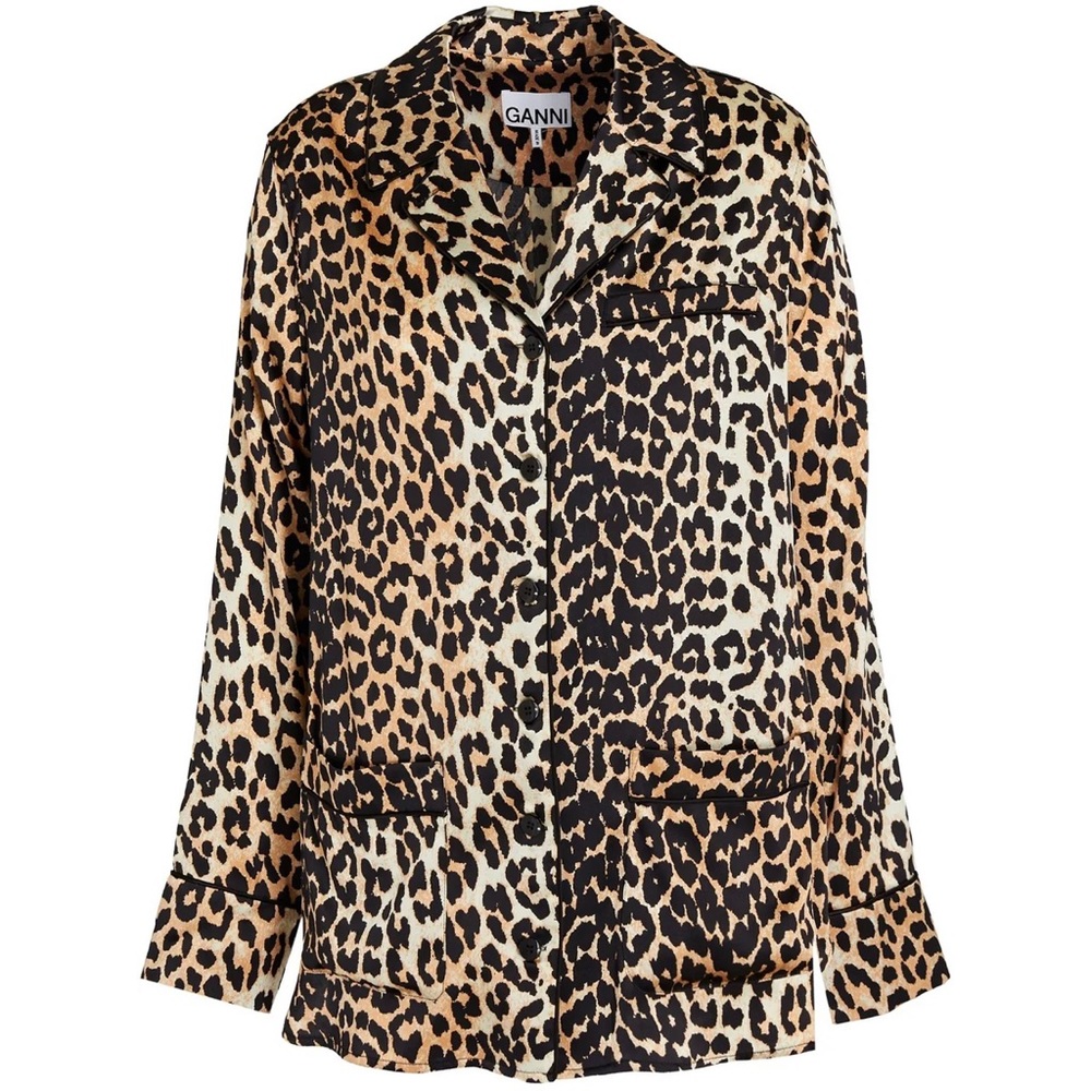 Ganni Animal Print Long Sleeve Top